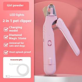 2 In 1 Pet Nail Clippers With Led Light Dog Cat Special Blood Line Scissors Multifunction Animals Paw Nail Trimmer Pet Supplies (Option: pink)