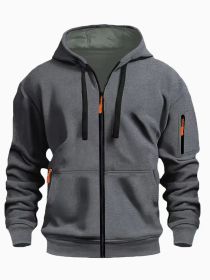 Zipper Hooded Sweatshirt Men's Sports Casual Cardigan Coat (Option: Dark Gray-S)