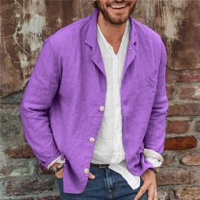 Men's Long-sleeved Shirts Versatile Casual Loose Jacket Top (Option: Purple-L)