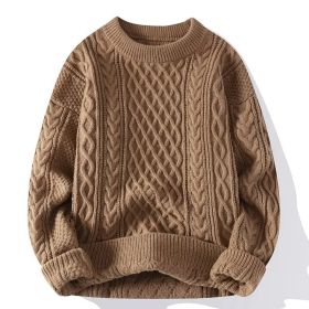 Autumn And Winter New Men's Twist Sweater Casual Round Neck Pullover Top (Option: B046 Khaki-M)