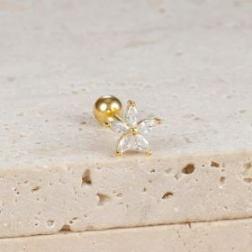 Simple Zircon Six-leaf Flower Pendant Earrings For Women (Option: 60126 Gold White 1PCs)