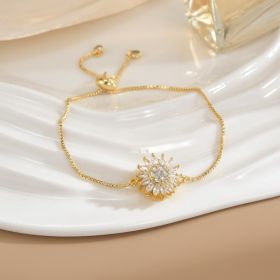 Simple Rotatable Flower Color-preserving Pure Copper Gold-plated Bracelet (Option: Rotating Bracelet 12)