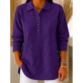 Womens Striped Button-up Sweatshirt Long-sleeve Casual Top (Option: Purple-S)