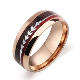 Stainless Steel Wood Grain Arrow Inlaid Ring (Option: Rose Gold-Size 7)