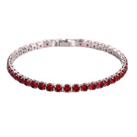 Sparkling Tennis Chain Bracelet, 14K Gold Plated Cubic Zirconia Wristband, Dainty Unisex Jewelry For Wedding, Party & Daily Wear (Option: Blood red)
