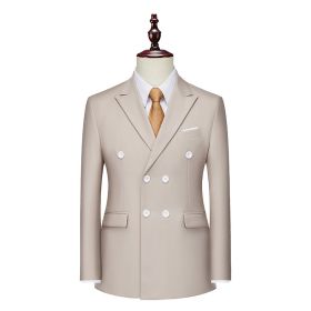 Men's Business Casual Double-breasted Suit Jacket Fashion Solid Color Coat (Option: Khaki-M)