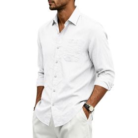 Mens Linen Loose-fit Lapel Long-sleeve Shirt (Option: White-S)