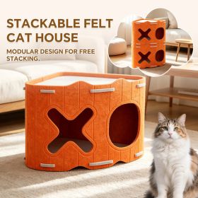 Modular Stackable Felt Cat House Detachable Cat Cave, Free Combination Indoor Pet Hideout Box, Sturdy Felt Cat Shelter For Multi-Cat Family (Option: Orange)
