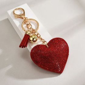 Heart-shaped Rhinestone Leather Keychain With Tassels (Option: 2)