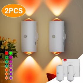 Rechargeable Motion Sensor Night Light, Magnetic LED Wall Light With RGB Color Changing & 3000K Warm Light, Wireless Battery Powered Stick-On Light Fo (Option: 2pcs)