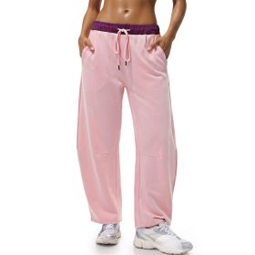 Fisoew Womens Wide Leg Sweatpants Baggy Drawstring Elastic Waisted Travel Track Pants Color Block Joggers With Pockets (Option: Baby Pink-L)