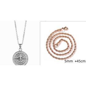 Stainless Steel Compass Circular Necklace (Option: Silver solid with rosegold)