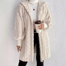 Hooded Double-sided Plush Cuff Thread Long Coat (Option: Milky White-S)