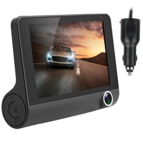 1296P Car DVR Dash Camera 4In 3 Lens Vehicle Driving Recorder Seamless Recording (Option: Black)