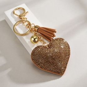 Heart-shaped Rhinestone Leather Keychain With Tassels (Option: 8)