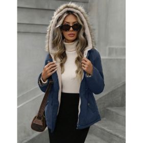 Aveloria Hooded Cinched Waist Casual ParkaPadded Insulated Polyfill Synthetic Insulation Winter Coat (Option: Navy Blue-S)