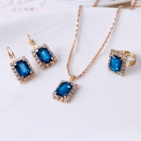 The Crystal Set Necklace Earring Ring Three-piece Set (Option: Sapphire Blue)