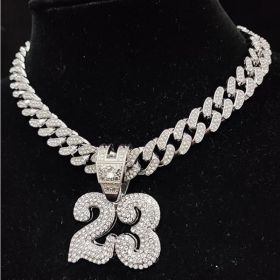 13mm Width Football Pendant Necklace,Number 23 Chain Iced Out Pendant Necklace, 3D Diamond Gold Zinc Alloy Stainless Steel Religious Zircon (Option: silvery)