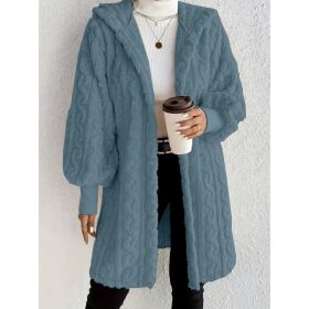 Hooded Double-sided Plush Cuff Thread Long Coat (Option: Ocean Blue-L)