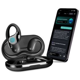 Open-Ear AI Translation Earbuds 165-Language Real-Time AI Headphone Wireless 5.4 Translating Earbuds With Charging Case For Travel Meetings Language L (Option: Black)