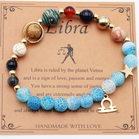 Twelve Constellations Bracelets Natural Stone Beaded Eight Planets (Option: Libra Agate Burst Flower)
