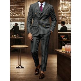 Mens Striped Business Suit Set (Option: Gray-S)