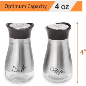Salt And Pepper Shakers Set - Salt Containers For Gifts, Kitchen Decor, Home, RV, Camp, BBQ, 4 Oz Farmhouse Spice Dispenser With Glass Bottom, Set Of (Option: silver)