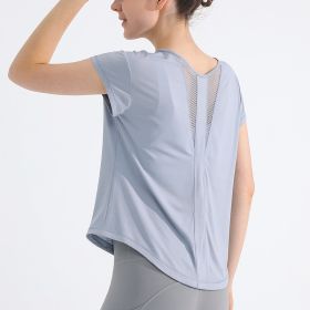 Womens Quick-Dry Sports T-Shirt Yoga Apparel (Option: TX06 Gray And Blue-S)