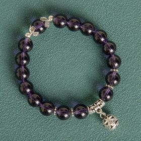 10MM Hollow Ball Korean Style Crystal Opal Beaded Bracelet (Option: Purple)