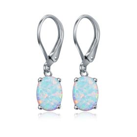 Four-claw Oval Opal Earrings European And American Ornament (Option: silver)