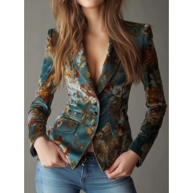 Retro-style Floral Print Velvet Slim-fit Suit Jacket (Option: 1style-XL)
