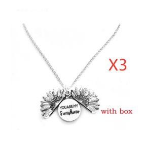 Sunflower Double Lettering Necklace (Option: Silver with box 3PCS)