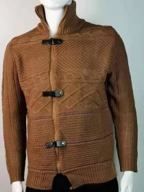 Autumn And Winter Turtleneck Men's Cardigan Coat (Option: Brown-S)