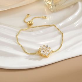 Simple Rotatable Flower Color-preserving Pure Copper Gold-plated Bracelet (Option: Rotating Bracelet 30)