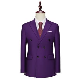 Men's Business Casual Double-breasted Suit Jacket Fashion Solid Color Coat (Option: Purple-M)