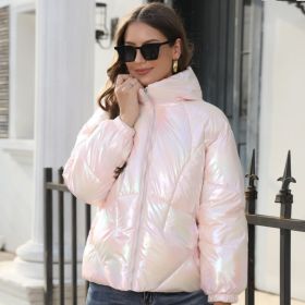 Fashionable Shiny Cotton Hooded Jacket (Option: Pink-XXL)