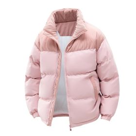 Detachable Hat Cotton-padded Coat For Couple Color Contrast Patchwork Thickened (Option: Pink-M)