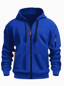 Zipper Hooded Sweatshirt Men's Sports Casual Cardigan Coat (Option: Sapphire Blue-S)