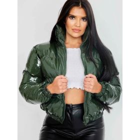 Bright Metallic Short Women's Cotton-padded Jacket (Option: Grass Green-S)