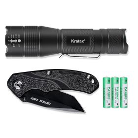 5.3 Oz Small Ultra Zoomable LED Tactical Handheld Flashlight With Knife (Option: Black)
