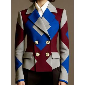 Women's Double-breasted Elegant Suit Jacket (Option: Claret-5XL)