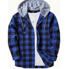 Plaid Hooded Button-up Coat (Option: Blue-3xl)