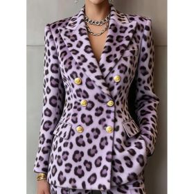 Retro Geometric Double-breasted Suit Jacket For Women, Long-sleeved, Slim Fit, Suitable For Commuting. (Option: Purple-5XL)