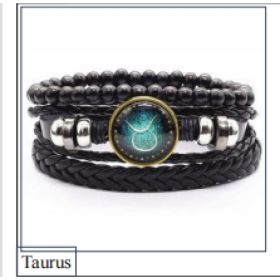 Vintage Braided Leather Cord Set Bracelet, Cowhide Hand Cord, Men's Leather Bracelet (Option: Taurus)