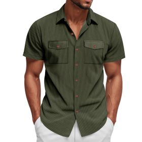 Loose Heavy Lapel Corduroy Workwear Short Sleeve Shirt (Option: Army Green-S)