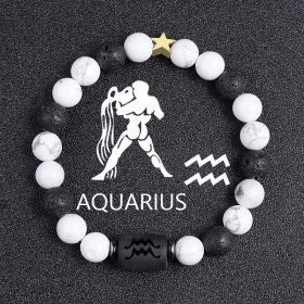 White-barked Pine Volcanic Rock String Beads And Round All-match Bracelet Beads (Option: Aquarius)