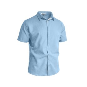 Mens Solid-color Short-sleeve Lapel Shirt (Option: Heather Gray Light Blue-S)