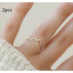 Mountain-shaped Copper Creative Custom Ladies Ring (Option: Silver-2PCS)