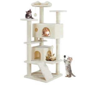 Multi Functional Cat Treehouse Cat Climbing Frame (Option: beige)