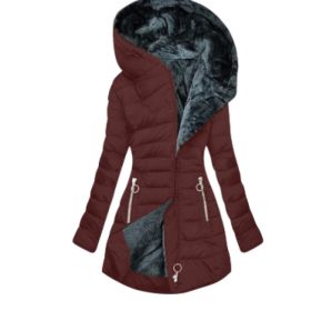 Slim-fit Cotton-padded Jacket Coat Hooded (Option: Burgundy-L)